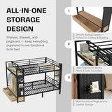 ICIUIOIR Full Over Full Bunk Bed with Stairs and Storage Drawers, Heavy Duty Metal Bunk Bed Frame with Shelves & Pegboard for Teens and Adults, Full Size Space-Saving Loft Design, Bunk+Full ICIUIOIR