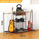 Guitar Stands Floor with 4 Guitar Holders, 3-Tier Guitar Stand Multiple Guitars, Guitar Rack with Amp Stand & Cloth Drawer, Multi Guitar Stand for Music Studio, Guitar Accessories gift for Music Lover Elerator