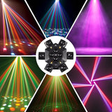 Moving Head DJ Lights, 150W RGBW LED Moving Head Lights, 6 Arms Party Light, 4 in 1 Bee-Eyes Effect Light, Red Green Starry, White & Amber Strobe, Support DMX-512 & Remote for Party Bar Disco Club DJ Lumvraneo