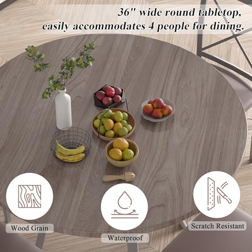 VECELO 5 Piece Dining Table Set for 4, Wood Grain Dinette with Chairs for Kitchen, Breakfast Nook, Small Space, Light Grey VECELO