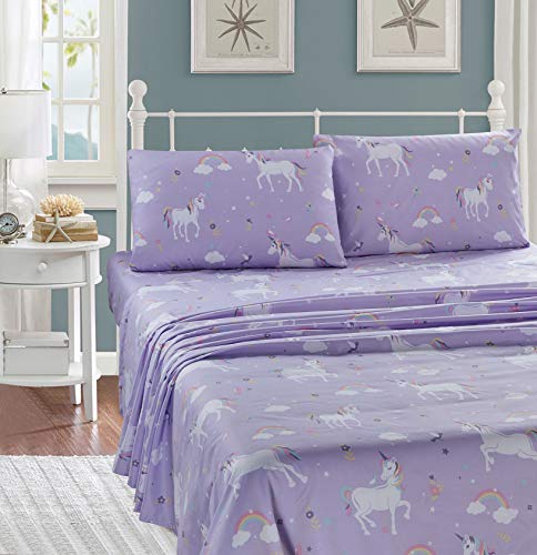 Linen Plus Sheet Set Kids/Teens Unicorn Bird Star Flower Cloud Lilac Purple Pink Yellow White New # Lilac Unicorn (Twin) Linen Plus