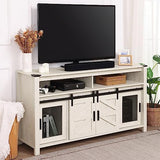 WAMPAT Rustic White Farmhouse Coffee Bar Cabinet with Sliding Barn Doors and Adjustable Storage WAMPAT