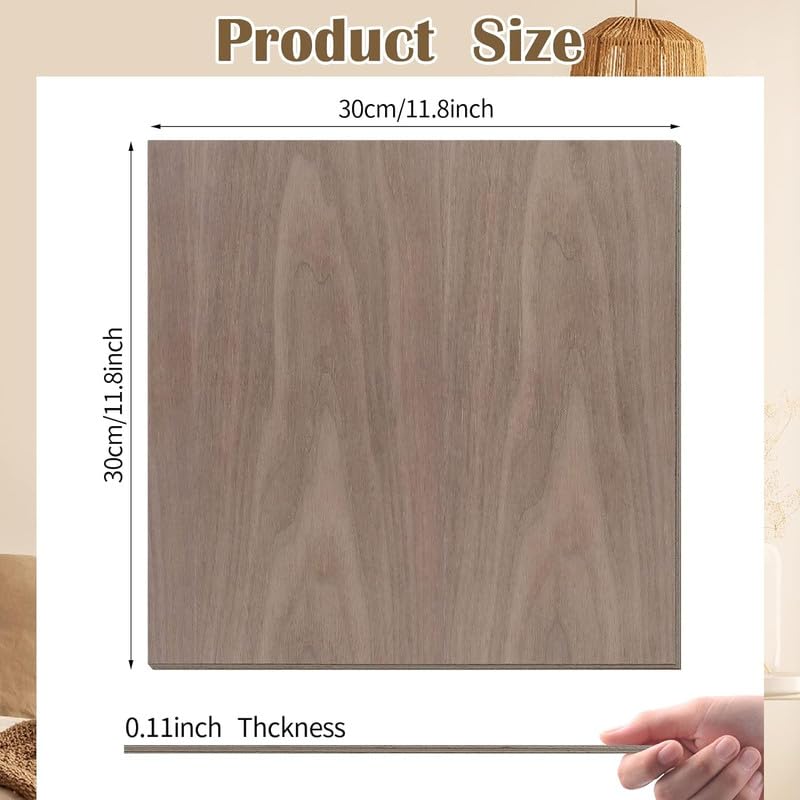 12 Pcs Walnut Wood Veneer MDF Board, 12 x 12 x 1/8 Inch - 3mm Thick Walnut Unfinished Wood Sheet for Laser Cutting & Engraving, School DIY Projects, Painting, Fretwork, CNC Cutting, and Wood Burning Cethytirko