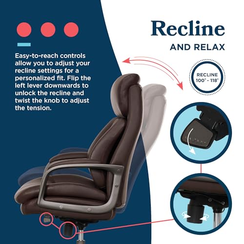 La-Z-Boy Nova Executive Office Chair, Patented AIR Ergonomic Support Technology, High-Back Premium Comfort & Support, Dark Brown Vegan PU Leather La-Z-Boy