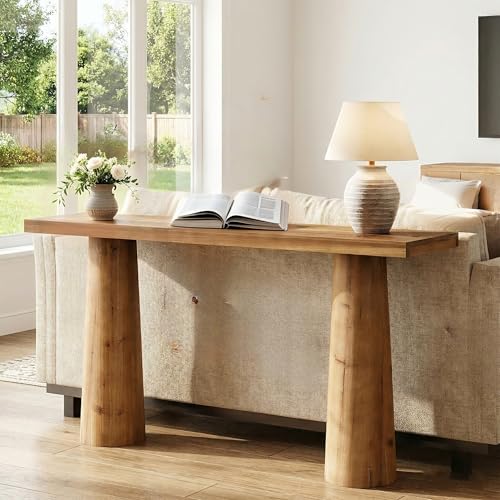 TRIBEWOOD 63-Inch Solid Wood Console Table, Farmhouse Entryway Table, Rectangular Long Sofa Table Behind Couch for Entryway, Hallway, Living Room, Entrance TRIBEWOOD