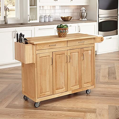 Homestyles General Line Kitchen Mobile Cart with Drop Leaf Breakfast Bar, 54 Inches Wide, Natural Hardwood homestyles