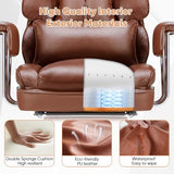 Sweetcrispy Executive Home Office Desk Chair - Ergonomic Big Tall High Back with Footrest & Lumbar Support, Reclining Height Adjustable, Comfy PU Leather Computer Gaming with Swivel Wheels, Brown Sweetcrispy