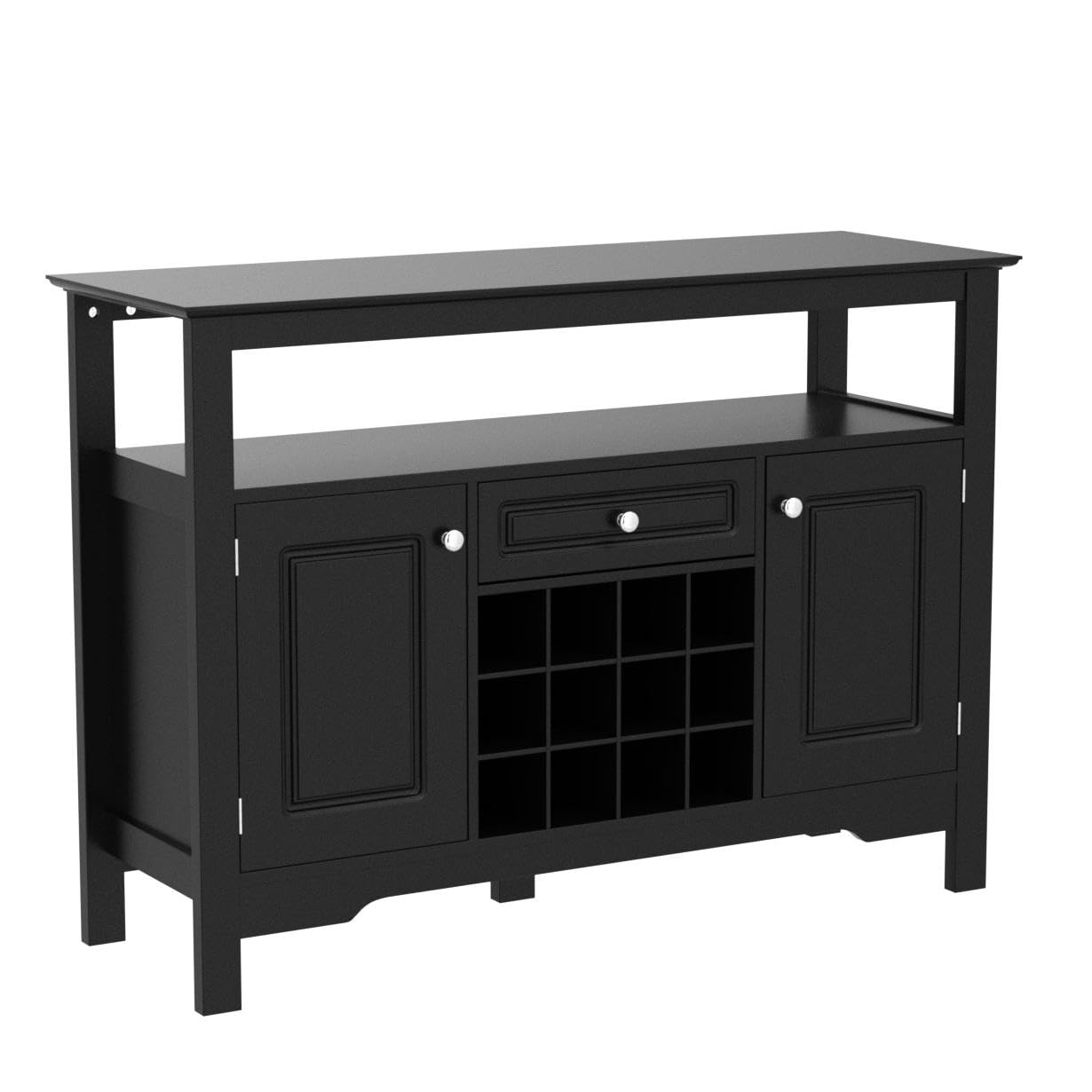 LOKO Buffet Cabinet with Storage, Bar Cabinet with Removable Wine Rack, Buffets & Sideboards with Various Storage Space, 46 x 16 x 32.5 inches (Black) - WoodArtSupply