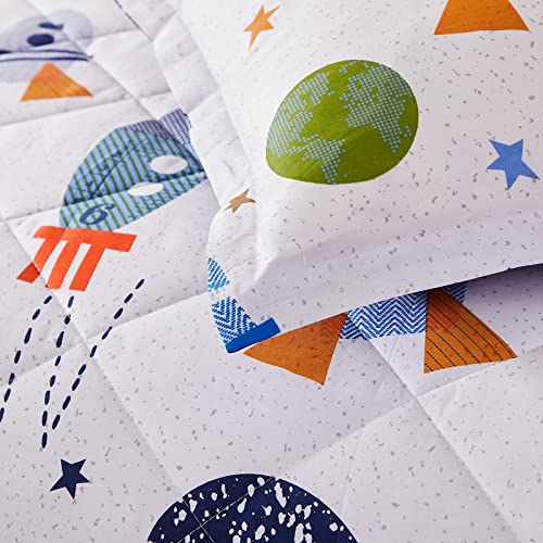 Brandream Kids Space Bedding Set Boy Girl Cotton Comforter Set Space Rocket Galaxy Bedroom 3-Piece Full Size Brandream