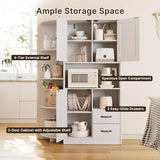 Gizoon 60.4" Farmhouse Kitchen Pantry Storage Cabinet with Doors and Adjustable Shelves, Large Kitchen Hutch with Drawers, Freestanding Cupboard for Dining Room, Living Room, White Gizoon