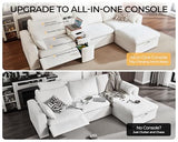 Bedeep Oversized Modular Sectional Sofa with Double Power Recliner, Cloud Reclining Couch with Headrest, Storage Drawer Charging Cup Holders, Deep L-Shaped 6 Seater with Corner, Chenille, White