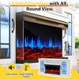 OneBlis 70 Inch Fireplace TV Stand for TVs up to 80", Rustic Media Entertainment Center Console Table with Glass Door Closed Storage, 3-Sided Glass Fireplace, White OneBlis