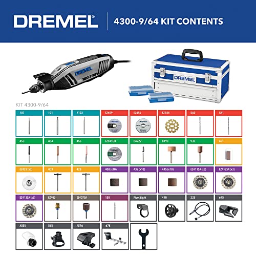 Dremel 4300-9/64 Versatile Rotary Tool Kit with Flex Shaft - 9 Attachments & 64 Accessories - Ideal for Engraving, Etching, Sanding, and Polishing - WoodArtSupply