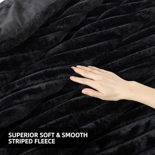Smoofy Fluffy King Size Comforter Set 3 Pieces - Black Fleece Fluffy Comforter Set, Luxury Fuzzy King Bedding Set, Soft King Bed Set All Season, Heavy Faux Fur Comforter with 2 Pillow Cases Smoofy