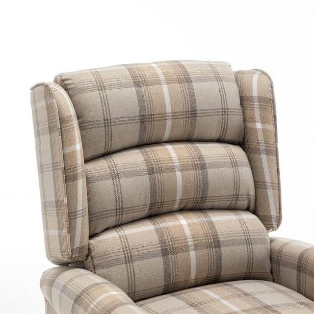 Upholstered Wingback Recliner Chair, Plaid Recliner Chair Armchair Adjustable Footrest Push Back Reclining Sofa, Mid-Century Modern Lounge Armchair for Living Room, Bedroom, Reading -- Natural PATIOPTION