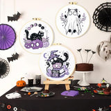 Crafmanoe Halloween Embroidery Kit for Beginners Adults, Skull Cat Stamped Cross Stitch Kit for Adult Beginner, Gothic Ghost Hand Embroidery Needlepoint Kits, 3 Set Embroidery Hoops and Video Tutorial