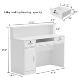 AIEGLE Reception Desk with Counter, Retail Counter with Lighted Display Shelf & Lockable Drawers, for Salon Reception Room Checkout Office, White (47.2" W x 19.7" D x 39.2" H) AIEGLE