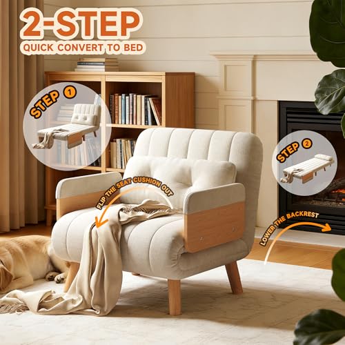 Vakdle 35.43“ Sofa Bed,Adjustable Backrest&futon Sofa Bed, Modern Convertible Sleeper Chair for Bedroom，Small Spaces,Dorm, Living Room,Office Vakdle