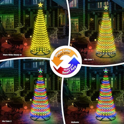 30+ Modes Smart Prelit Christmas Cone Tree with Lights - 6ft 296 LED App Control Color Changing Light Show Trees with Remote Timer Music Sync for Indoor Outdoor Yard (Green Body)