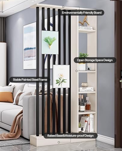 Wall Room Divider, Storage Cabinet Storage Display with Shelves, Modern Freestanding Wood Room Divider Screen, Wall Privacy Screens for Home Decorative (Beige+Black,39.5" L x 9.5" W x 79.5" H) Kavie