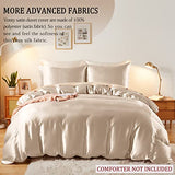 Vonty 3-Piece Silky Satin Duvet Cover Set Full/Queen Size Duvet Cover, Organic Natural 400TC Beige Duvet Cover Set - Luxury & Sexy Bedding Duvet Covers with Zipper Closure(No Comforter) Vonty