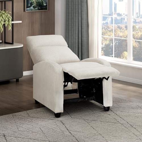Lexicon Corduroy Pushback Recliner Chair Armchair Push Back Recliner, Solid Wood Frame and Metal Base, Easy Assembly Small Soft Single Sofa Accent Chair for Living Room/Office/Apartment, Beige