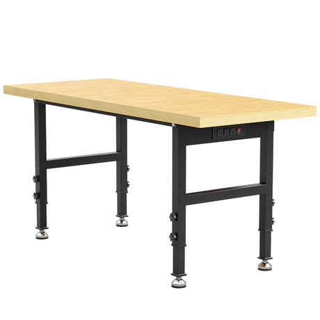 60” Chipboard Wood Work Bench Work Table, Heavy-Duty Adjustable Workbench with Power Outlets, 3000 Lbs Capacity Tool Bench Workstation for Garage, Workshop Maemttes