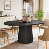 Tribesigns Oval Dining Table for 6 People, 55.11-Inch Farmhouse Kitchen Dinner Table with Cylindrical Pedestal (All Black) Tribesigns