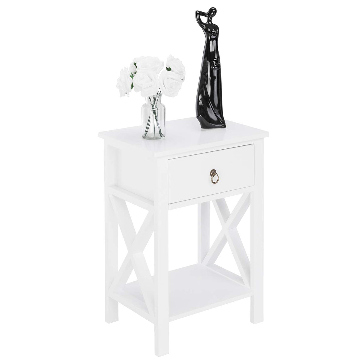 Bonnlo White Nightstand, Small Nightstand with drawer & shelf, Farmhouse Night Stand Bedroom, End Table/Bedside Table/White Side Table w/Rustic Handle for Small Spaces, Dorm, Kids Room, Living Room Bonnlo