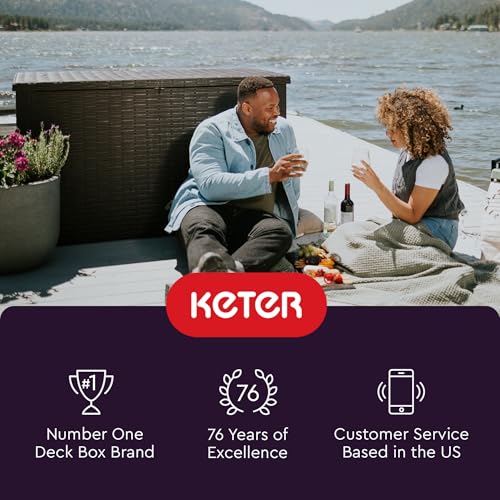 Keter Java XXL 230 Gallon Resin Rattan Look Large Outdoor Storage Deck Box for Patio Furniture Cushions, Pool Toys, and Garden Tools, Dark Grey Keter