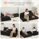 COMAX Futon Sofa Bed, Convertible Folding Sofa Bed, Boneless Couch Loveseat Corduroy with Pillows, Small Foldable Floor Couch Comfy Lounge Sleeper for Living Room Bedroom, Black COMAX