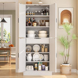 Unikito 71" Tall Kitchen Pantry Storage Cabinet with Farmhouse Barn Doors and Storage Drawer, 4 Adjustable Shelves, Freestanding Cupboard for Dining Room, Living Room, Utility Room, White Unikito