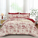 Xruibed Red Comforter Set King 7 Piece Bed in a Bag Toile de Jouy Botanical Comforter with Sheet Set Soft Micorfiber Bedding Set (1 Comforter,2 Pillow Shams,1 Flat Sheet,1 Fitted Sheet,2 Pillowcases) Xruibed