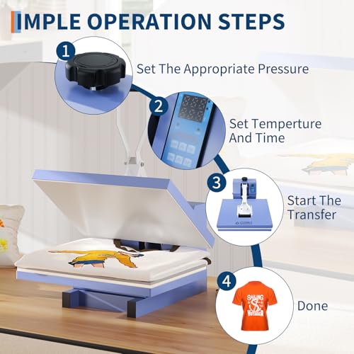 Heat Press 16x24in, Heat Press Machine, Even Heating Technology, Large Operating Panel, Industrial Digital Heat Transfer Machine Sublimation for T-Shirts, Clothes, Canvas Bags, Baby Blue GarveeTech