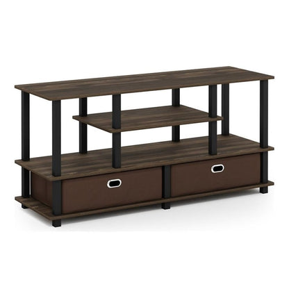 Furinno JAYA Large Stand for up to 50-Inch TV, Columbia Walnut/Black/Dark Brown - WoodArtSupply