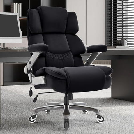 Fabric Big and Tall Office Chair 700lbs-High Back Executive Cloth Computer Chair with Adjustable Lumbar Support 3D Flip Arms Plus Size Rubber Wheels-Extra Wide Large Desk Chairs, Heavy Duty Metal Base VUZI
