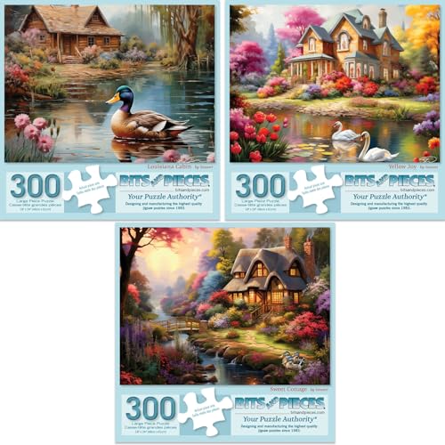 Bits and Pieces - Value Set of Three (3) - 300 Piece Jigsaw Puzzles for Adults - Large Piece 300 pc Colorful Nature Jigsaws Bundle by Stewart - Each Jigsaw Measures 18” x 24” Bits and Pieces