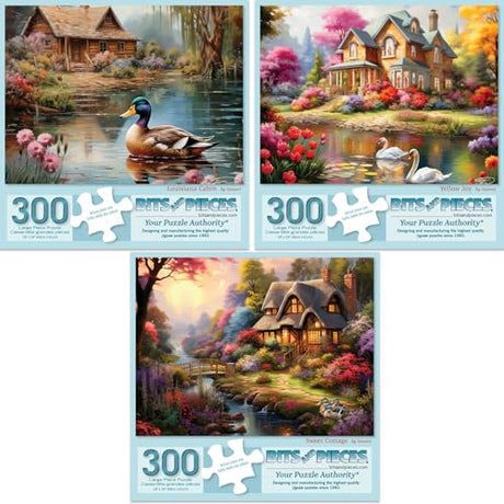 Bits and Pieces - Value Set of Three (3) - 300 Piece Jigsaw Puzzles for Adults - Large Piece 300 pc Colorful Nature Jigsaws Bundle by Stewart - Each Jigsaw Measures 18” x 24” Bits and Pieces