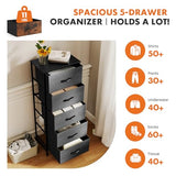 Sweetcrispy 5 Drawer Dresser with Fabric Bins, Sturdy Steel Frame and Wood Top, Storage Organizer Chest for Bedroom, Closet, Hallway, Gray Sweetcrispy