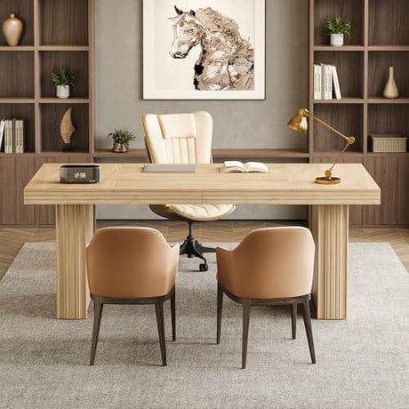 Tribesigns 63" Executive Desk, Modern Executive Office Desk with Thickened Desktop and Heavy-Duty Legs, Wood Writing Workstation Study Table Conference Table for Office, Natural Tribesigns