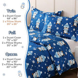 JSD Blue Penguin Snowflakes Kids Duvet Cover Set Twin Size, 2 Piece Printed Comforter Cover with Pillow Sham Zipper Closure, Comforter Not Included JSD