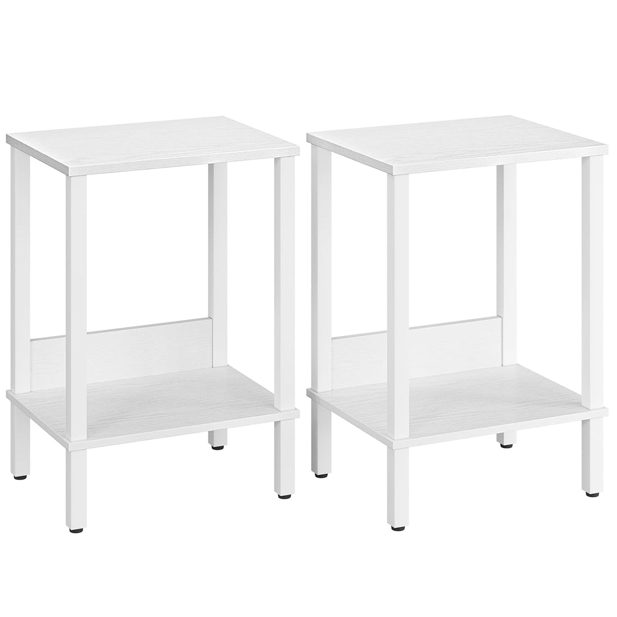 End Table, Side Table, Set of 2, Nightstands with 2-Tier Storage Shelves, Sofa Table for Small Space, Coach Table for Living Room Bedroom, White UTBT101W2 VIMBER