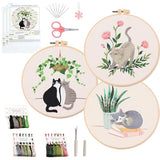Ohcol 3 Sets Cat Embroidery Kit,Needlepoint Kits for Adults Beginner,Needle Point Sets with Washable Pre-Printed Pattern,1 Hoop,Women Hand Crafts
