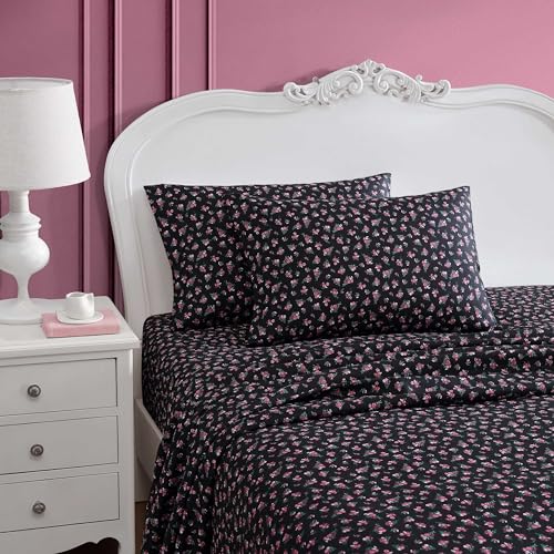 Betsey Johnson - King Bed Sheets, Soft & Lightweight Bedding, Fade & Wrinkle Resistant (Bouquet Ditsy Black, King) Betsey Johnson