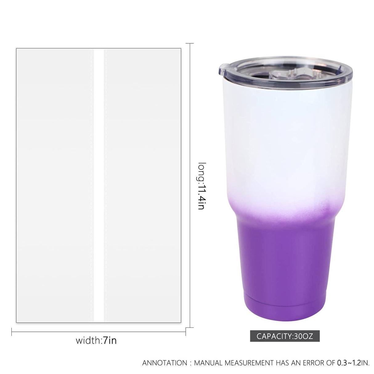 MAIKESUB 7x11 Inch 50 Pcs Sublimation Shrink Wrap Sleeves White Bags Sublimation Shrink Wrap for 30 oz car Cup Sublimation Shrink Film Heat Transfer Shrink Wrap (7x11) MAIKESUB