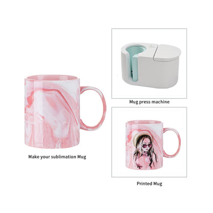 PYD Life 8 Pack Sublimation Mugs Blanks 11 OZ Pink Marble Texture Coffee Mugs Ceramic Photo Cups Bulk for Cricut Mug Press Print for Mother's Day Gifts