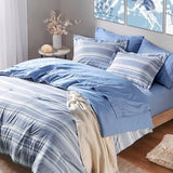 Codi Queen Size Comforter Sets with Sheets, Modern Blue and White Striped Bed in a Bag, 7-Piece Complete Bedding Set Including Reversible Comforter, 2 Sheets, Pillowcases & Shams Codi