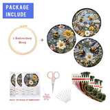 LB Yellow Floral Embroidery Kit for Beginners Adults, 3 Sets Hand Embroidery Starter Kit with Bee Pattern and Instructions Stamped Cross Stitch Kits Include Embroidery Hoop Needles Threads Scissors