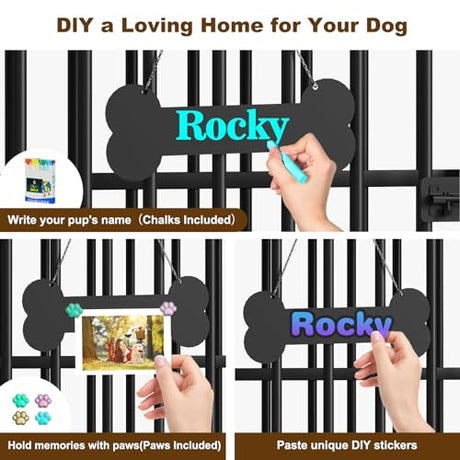 Easycom Dog Crate Furniture Foldable, No Assembly Decorative Dog Kennel Indoor, Dog Crates for Large Dogs(35-60 lb), Wooden Dog Cage with Adjustable Bowls and Name Tag, End Table, Rustic Brown EasyCom