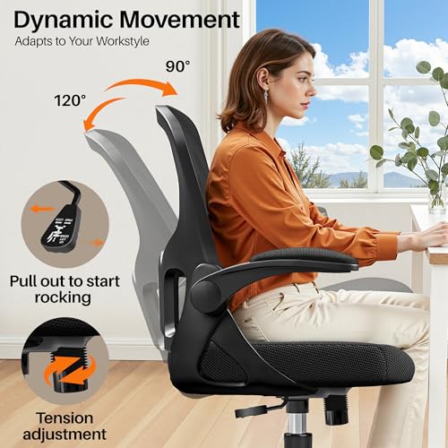 FINATI Office Chair Ergonomic Desk Chair, Adjustable Lumbar Support Rolling Swivel Comfy Chair with Space-Saving Flip Up Armrests, Breathable Mesh Gaming Chair for Business Work Office & Home, Black FINATI